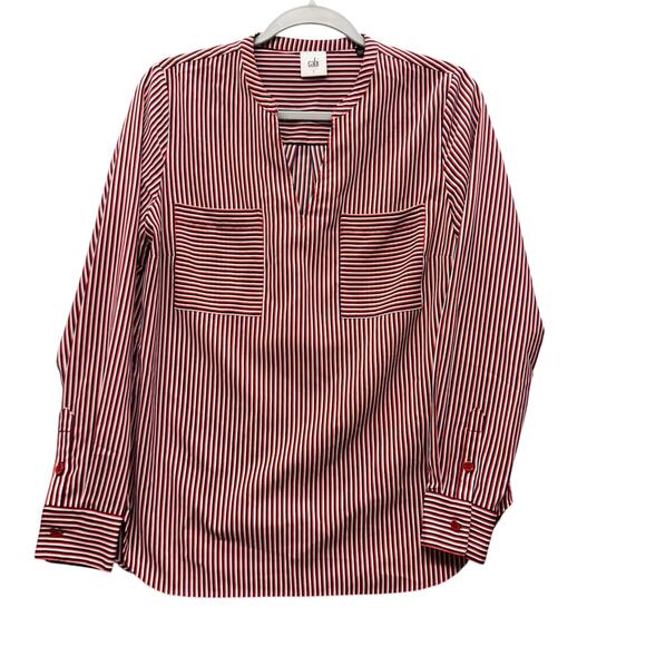 Cabi Women Stripes Blouse Small Red Blue White Long Sleeve Resortwear Valentines - Picture 2 of 13